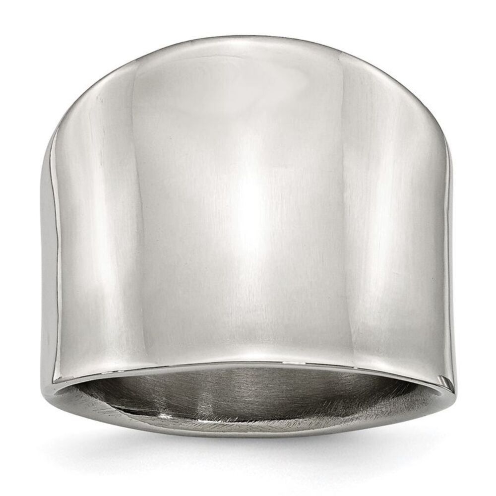 Ladies 17mm Stainless Steel Polished Concaved Tapered Ring, Size 6